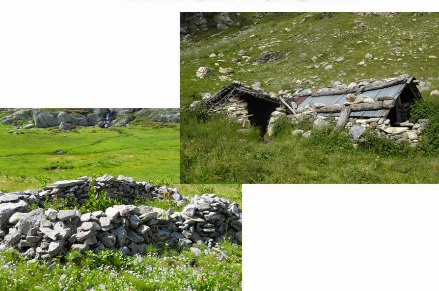 
Due immagini di casot: il alto casot ancora ben conservati, in basso
ruderi in pietra a secco. Sono stati censiti dal Prof. Carrer in Valle
Maudagna circa ottanta insediamenti.